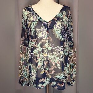 Democracy Sheer Blue and Purple Long Sleeve Blouse